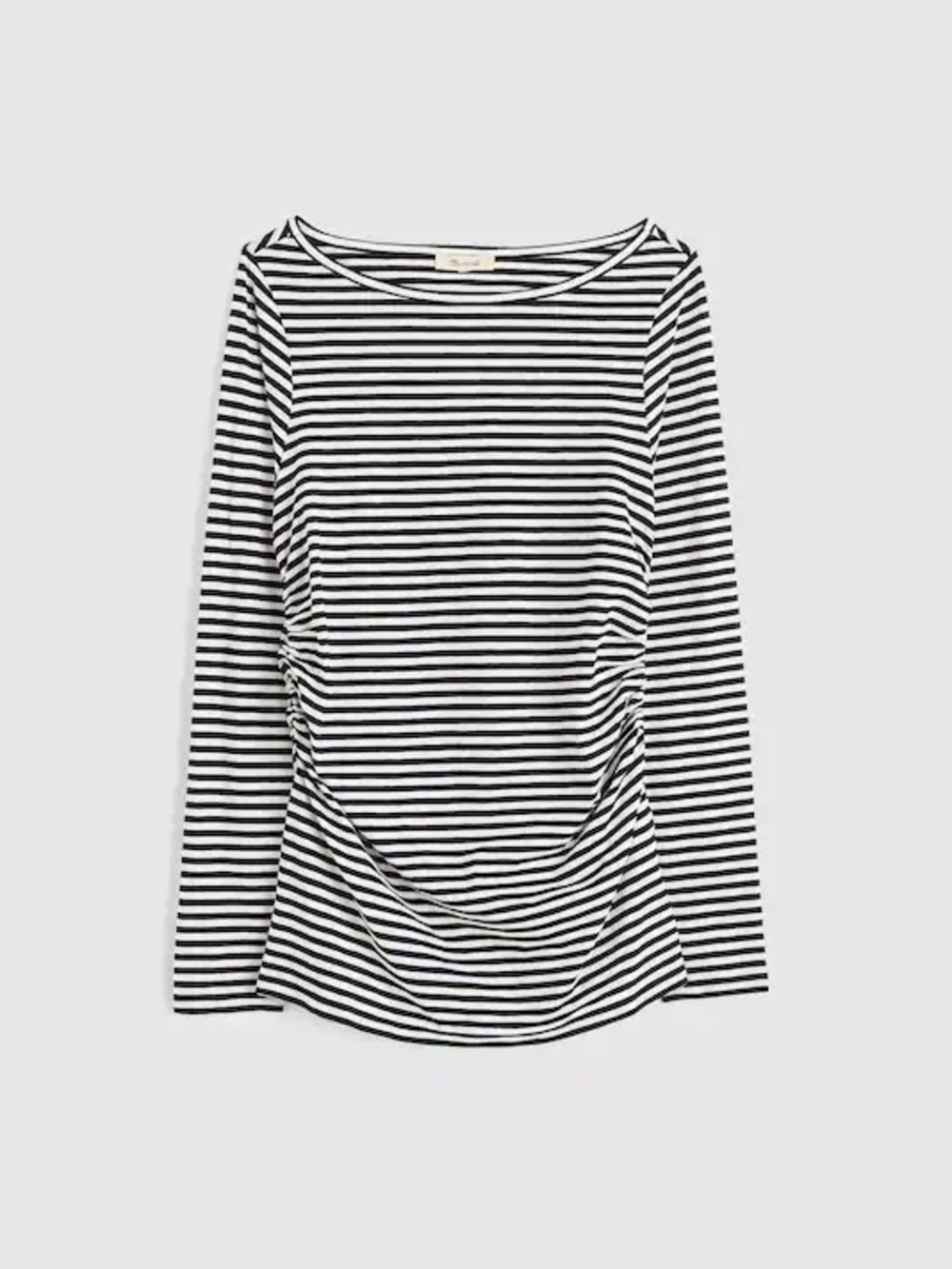 NWT Madewell Ruched Crewneck Long-Sleeve Tee in Soft Slub in Jet Black Stripe XS